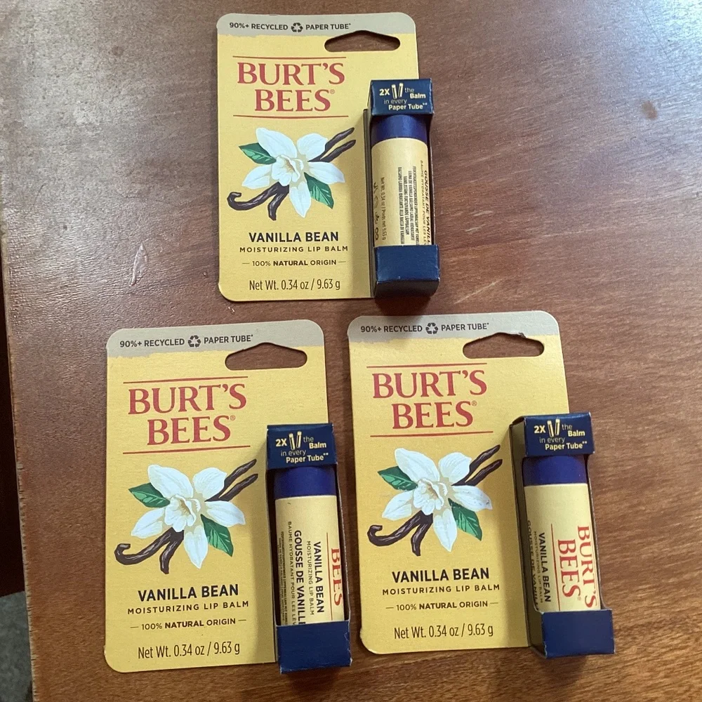 Burt’s Bees Vanilla Bean Moisturizing Lip Balm 0.34 oz Bundle NEW/Sealed
